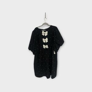 Eloquii Black Dress with White Bow & Pearl Dots